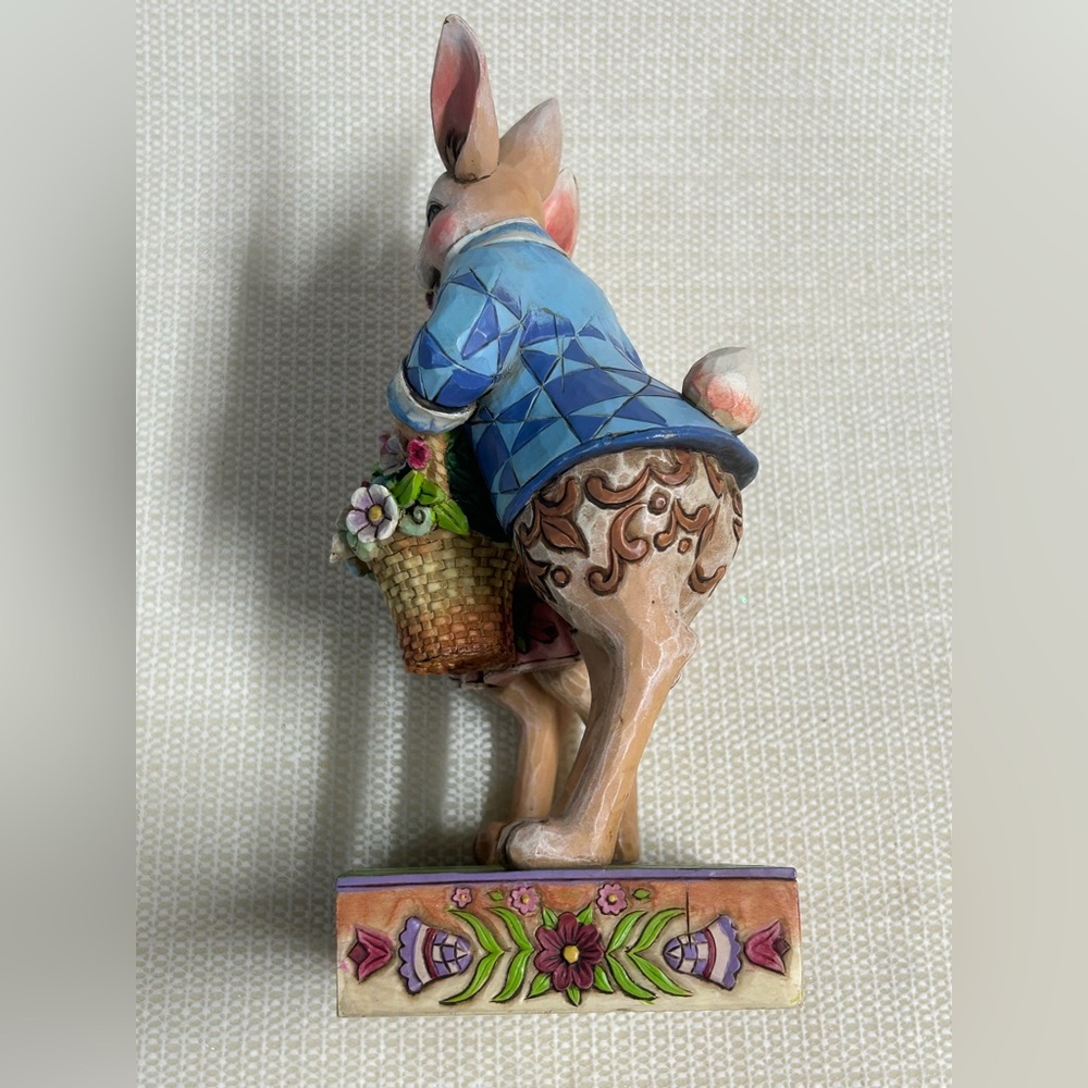 Jim Shore Pink & Blue Bunny Couple with Flower Basket Figurine - Picture 2 of 6